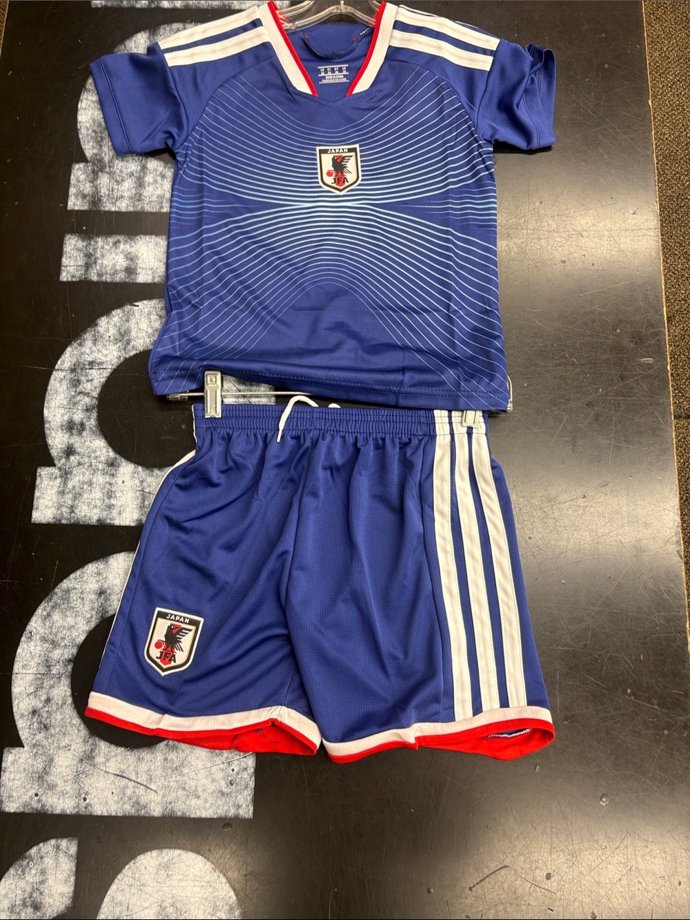 FA Japan Blue Soccer Shorts with Red and White Trim
